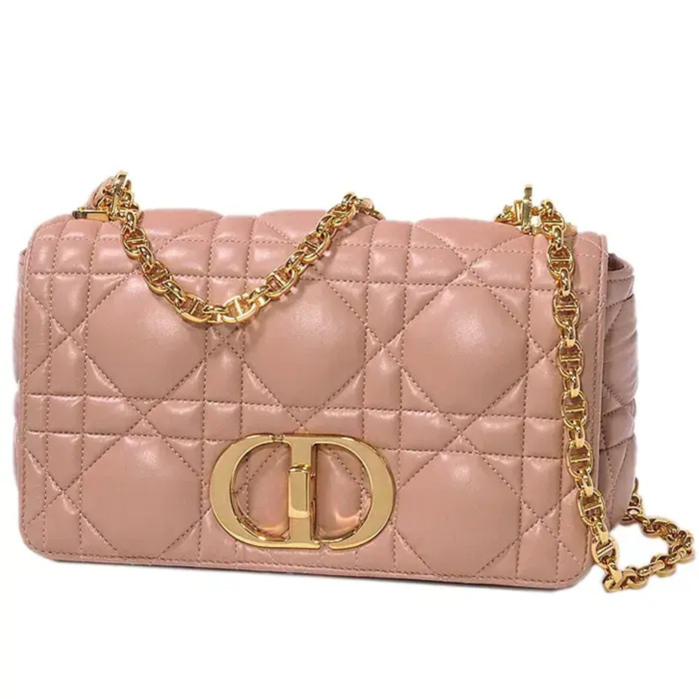 Christian Dior Caro Chain Calfskin Shoulder Bag Calfskin Beige Pink